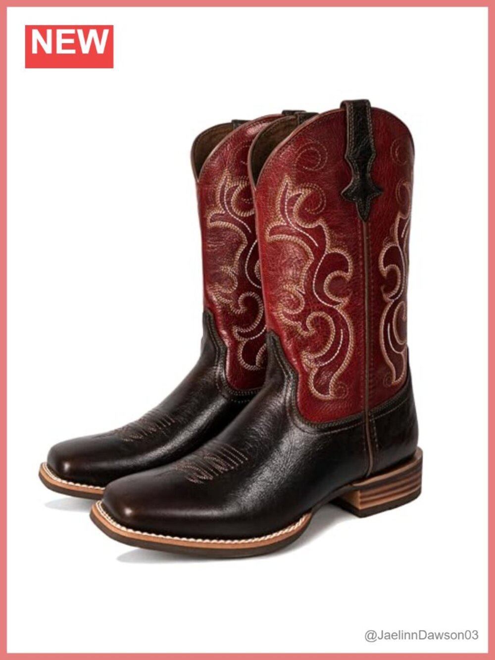 Women's Square Toe Western Cowboy Boots Embroidered Pull On Full-Grain Leather